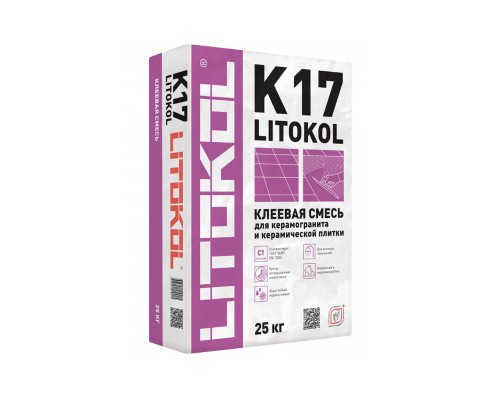 LitoKol K17 клей для внутренней и наружной облицовки керамической плиткой, мозаикой, мрамором на стенах и полах