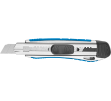 Нож строительный со сменными лезвиями 18мм металлический корпус, автоматический фиксатор лезвия ЗУБР Эксперт