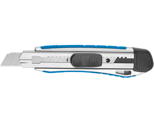 Нож строительный со сменными лезвиями 18мм металлический корпус, автоматический фиксатор лезвия ЗУБР Эксперт