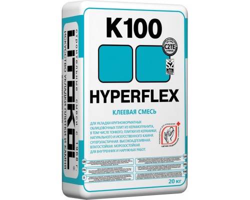 Цементный клей HYPERFLEX K100 20кг серый для укладки Керлита Kerlite и Ламинам Laminam