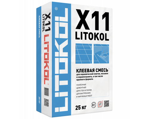 LITOKOL X11 Усиленная клеевая смесь для укладки мрамора, керамической плитки, мозаики внутри и снаружи, в том числе и в бассейнах