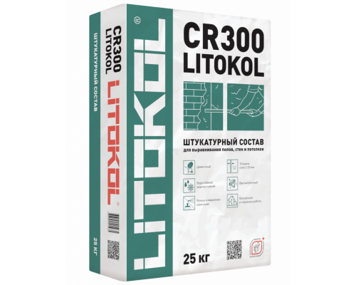 LITOKOL CR300 25кг (слой 2-30мм) смесь для выравнивания полов, стен и потолков внутри помещений и снаружи