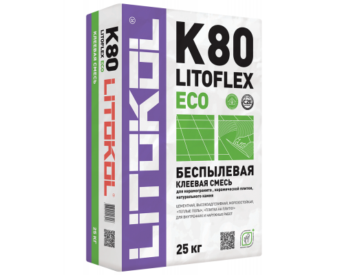 LitoFlex K80 ECO Беспылевая клеевая смесь Литофлекс К80 клей для ванных и душевых, клей для пола 25кг