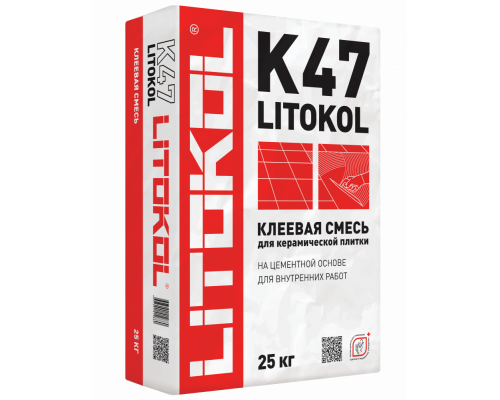 Клеевая смесь для плитки LITOKOL K47 Клей на цементной основе для укладки керамической плитки на пол и стены; для внутренних работ