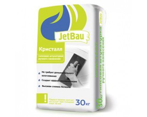 JetBau Гипсовая штукатурка ручного нанесения КРИСТАЛЛ Белая 30кг Джетбау ГОСТ 31377-2008 не требует шпатлевания